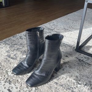 Croc embossed black Leather booties (Saks Fifth Avenue)